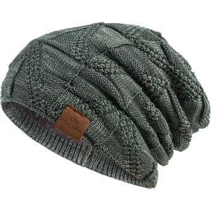 PAGE ONE Mens Winter Slouchy Beanie Warm Fleece Lined Skull Cap Baggy Cable Knit Hat(Light Green)
