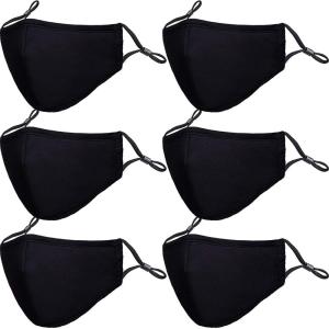 PAGE ONE Reusable Cloth Face Masks Washable Adjustable Breathable Cotton Face Mask for Women Men/6PC (black)(Black)