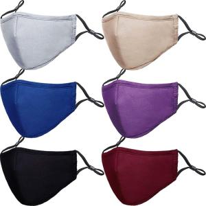 PAGE ONE Reusable Cloth Face Masks Washable Adjustable Breathable Cotton Face Mask for Women Men/6PC (black)(Black Navy Gray Wine Red Purple Khaki)