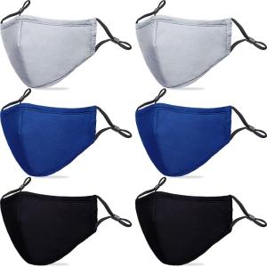 PAGE ONE Reusable Cloth Face Masks Washable Adjustable Breathable Cotton Face Mask for Women Men/6PC (black)(Gray Black Navy)