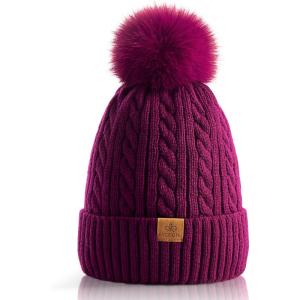 PAGE ONE Women Winter Pom Pom Beanie Hats Warm Fleece Lined,Chunky Trendy Cute Chenille Knit Twist Cap(Purple-1)