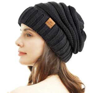 PAGE ONE Womens Winter Beanie Warm Cable Knit Hat Style Stretch Trendy Ribbed Chunky Cap(Dark Gray)