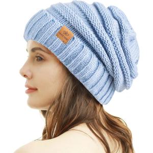 PAGE ONE Womens Winter Beanie Warm Cable Knit Hat Style Stretch Trendy Ribbed Chunky Cap(Light Blue)
