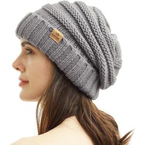 PAGE ONE Womens Winter Beanie Warm Cable Knit Hat Style Stretch Trendy Ribbed Chunky Cap(Light Gray)