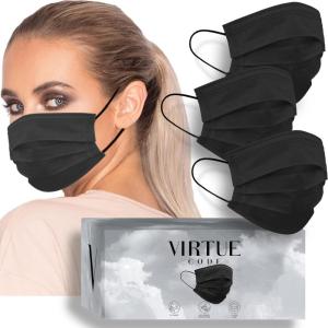VIRTUE CODE Balance Face Masks – Soft 3 Ply Comfort Disposable Face Masks(Black)