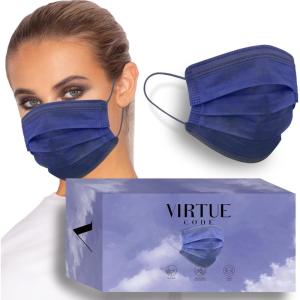 VIRTUE CODE On The Go Curved Face Masks – Soft 3 Ply Comfort 50 Disposable Face Masks(Blue)