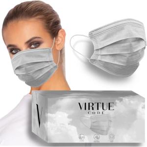 VIRTUE CODE On The Go Curved Face Masks – Soft 3 Ply Comfort 50 Disposable Face Masks(Grey)