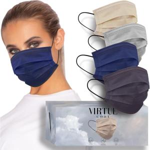 VIRTUE CODE Support Face Masks – Soft 3 Ply Comfort Face Masks, Colorful Disposable Face Mask 50 Pack. Grey Beige Navy Blue Colored Masks. Adults Mens and Womens Disposable Face Masks(Twilight)