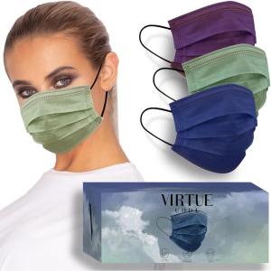VIRTUE CODE Support Face Masks – Soft 3 Ply Comfort Face Masks, Colorful Disposable Face Mask 50 Pack. Grey Beige Navy Blue Colored Masks. Adults Mens and Womens Disposable Face Masks(Sea Breeze)
