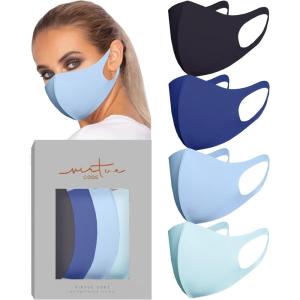Virtue Code Second Skin Cloth Face Mask Pack. 4 Buttery Soft Masks Washable Fabric(Blues)