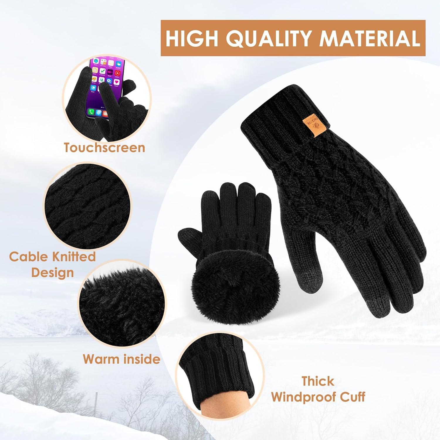 image:imagePAGE ONE Winter Gloves for Women Touchscreen Texting Warm Knit Fleece Lined Gloves for Cold weatherBeige