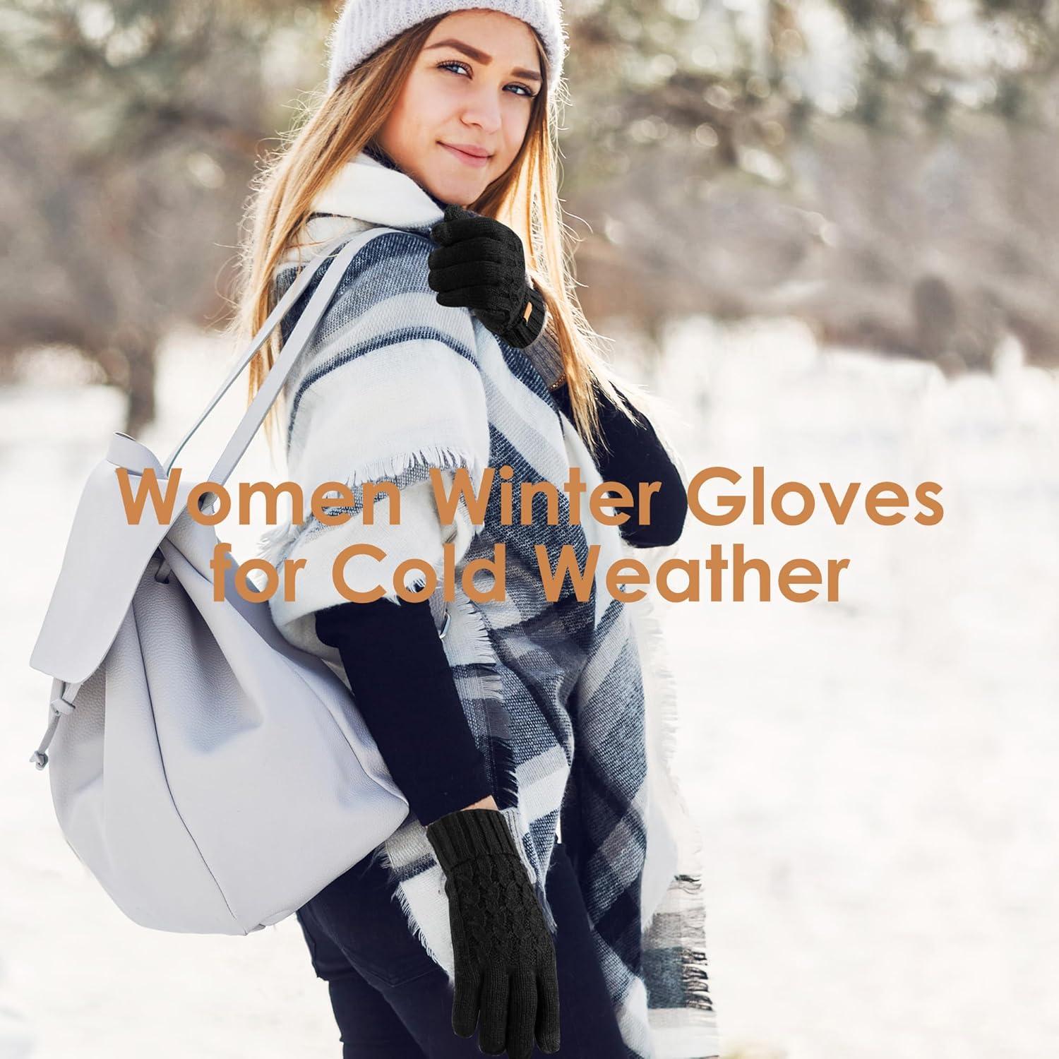 image:imagePAGE ONE Winter Gloves for Women Touchscreen Texting Warm Knit Fleece Lined Gloves for Cold weatherBlack