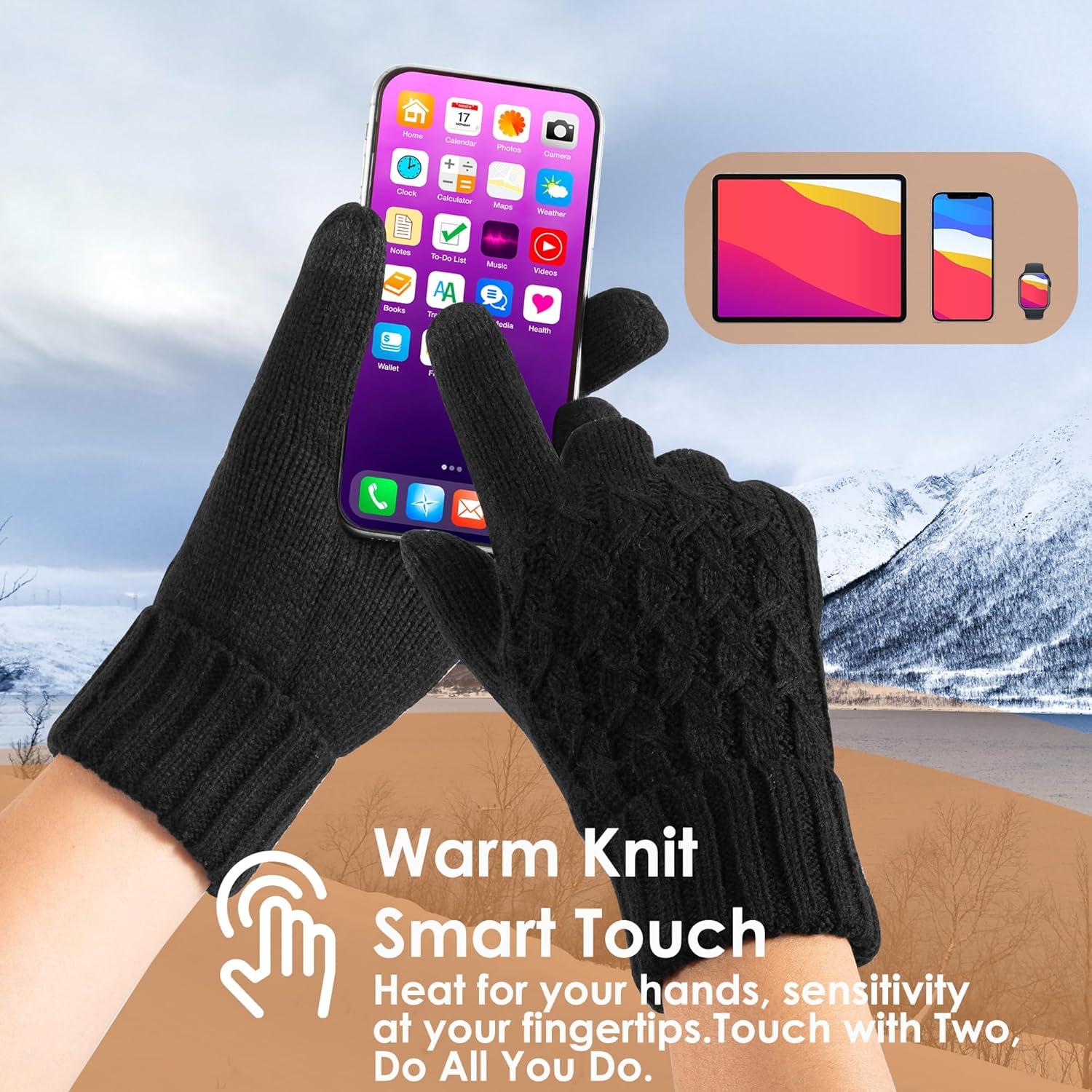 image:imagePAGE ONE Winter Gloves for Women Touchscreen Texting Warm Knit Fleece Lined Gloves for Cold weatherDark Gray