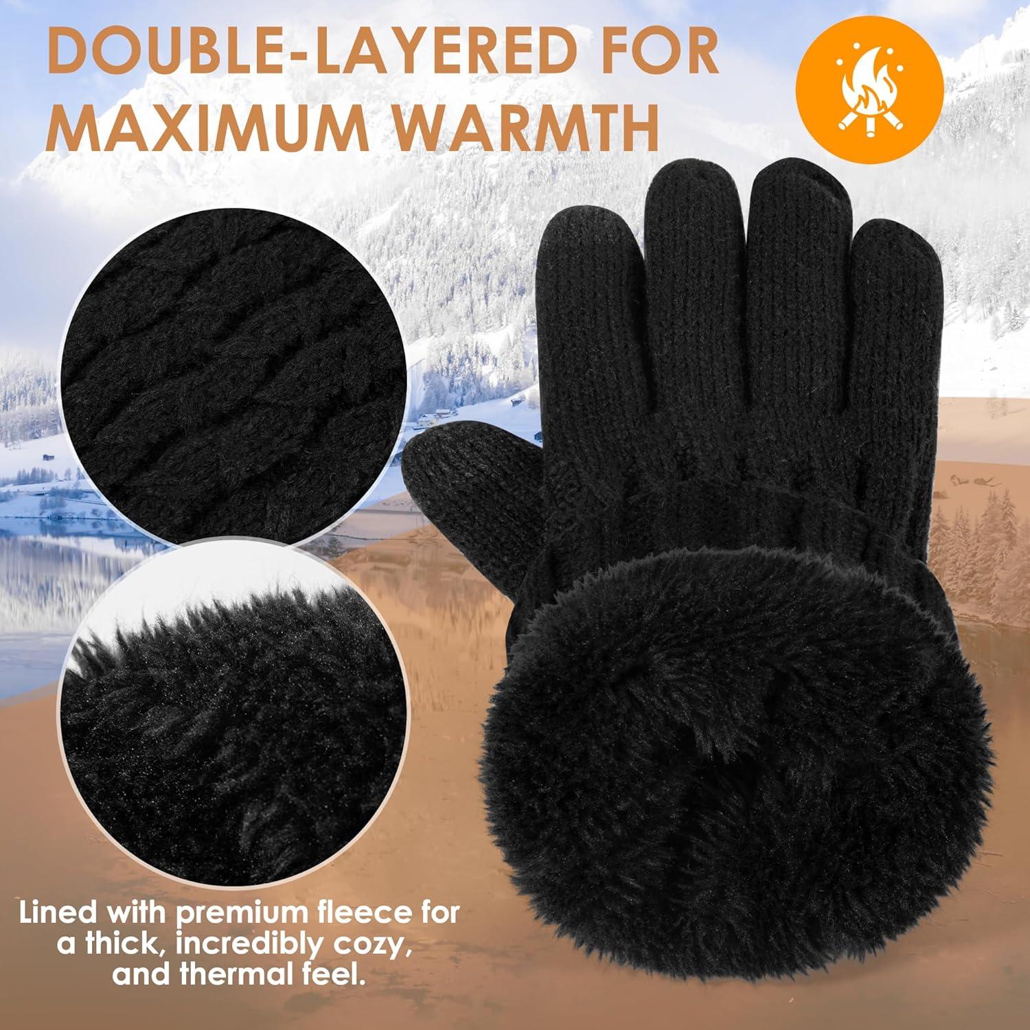 image:imagePAGE ONE Winter Gloves for Women Touchscreen Texting Warm Knit Fleece Lined Gloves for Cold weatherDark Gray
