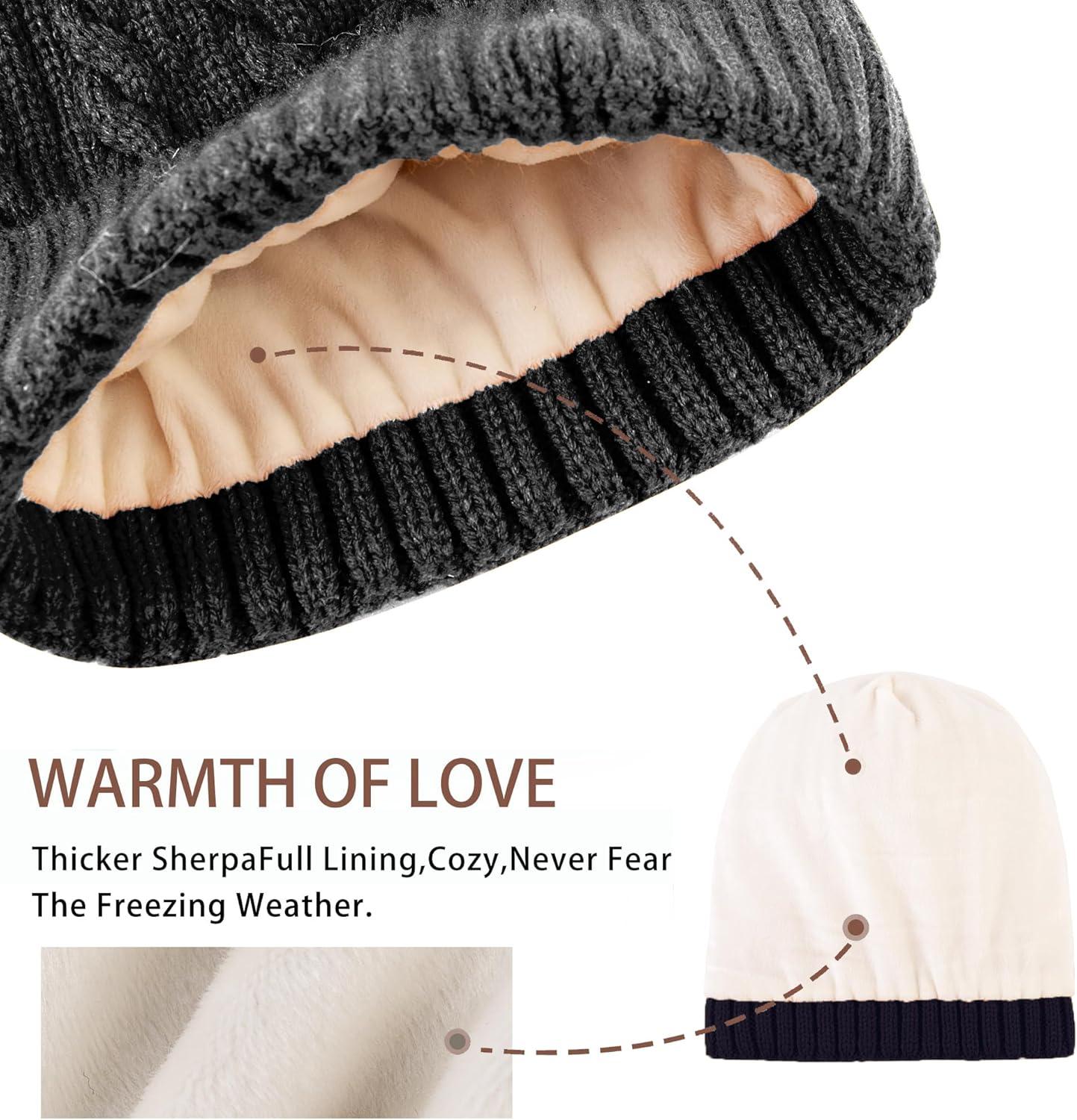 image:imagePAGE ONE Women Winter Pom Pom Beanie Hats Warm Fleece LinedChunky Trendy Cute Chenille Knit Twist Cap
