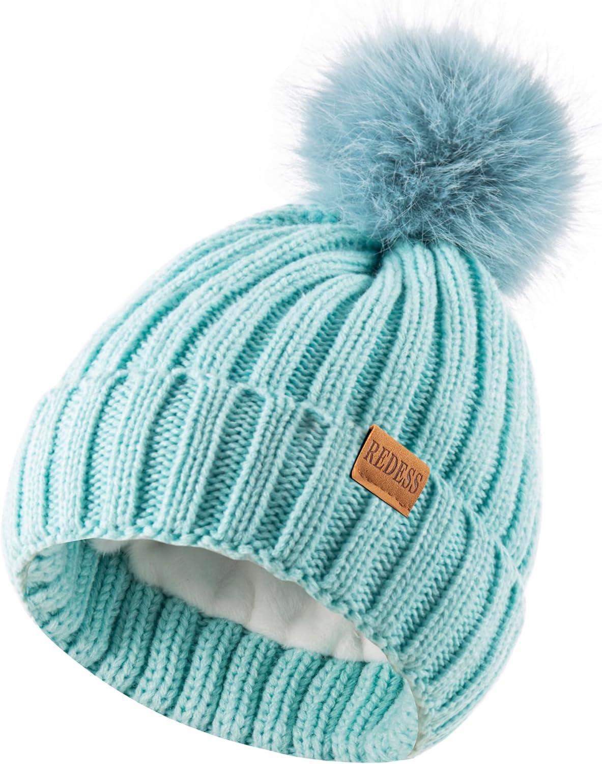 image:imagePAGE ONE Women Winter Pom Pom Beanie Hats Warm Fleece LinedChunky Trendy Cute Chenille Knit Twist Cap
