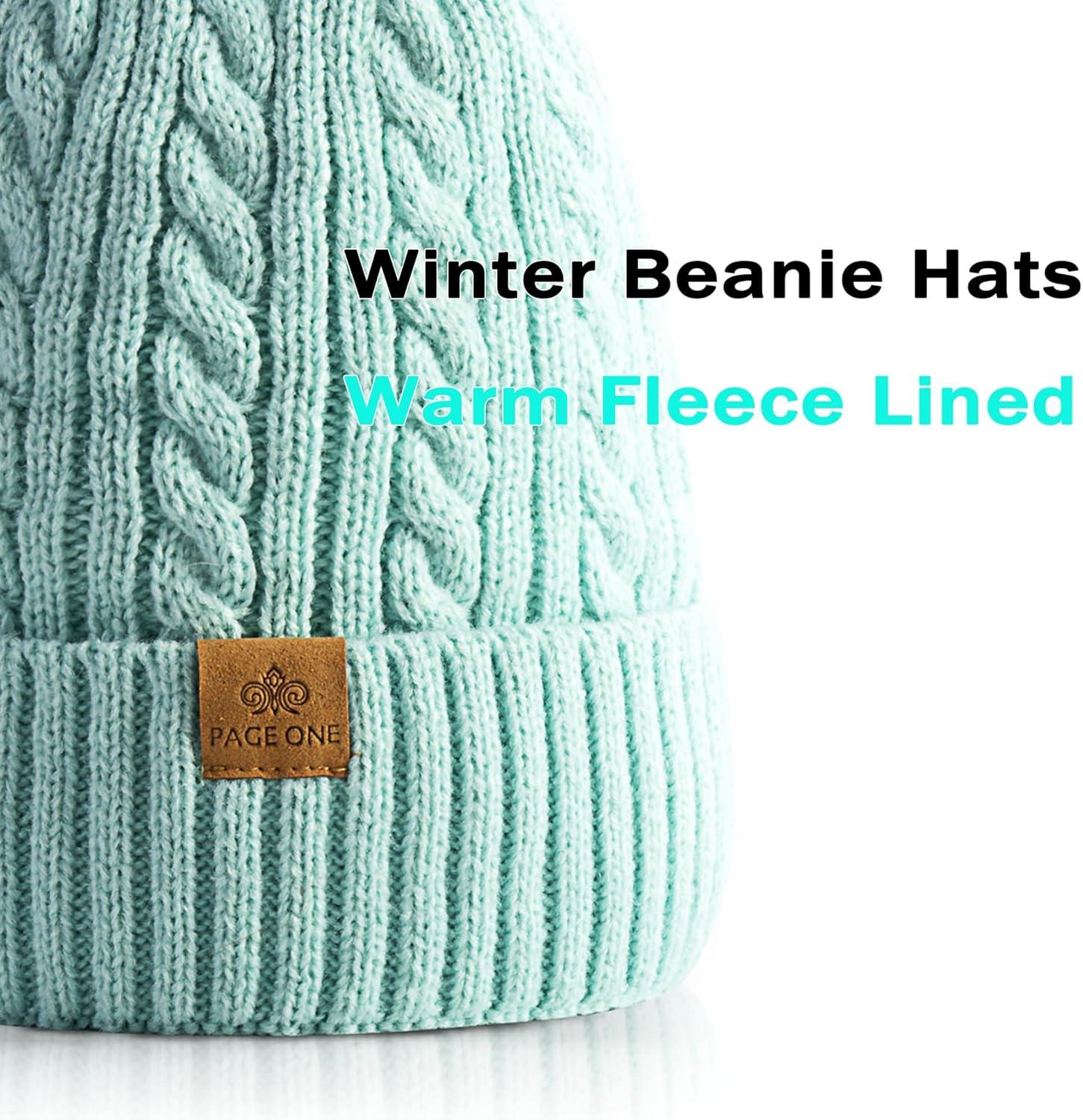 image:imagePAGE ONE Women Winter Pom Pom Beanie Hats Warm Fleece LinedChunky Trendy Cute Chenille Knit Twist Cap