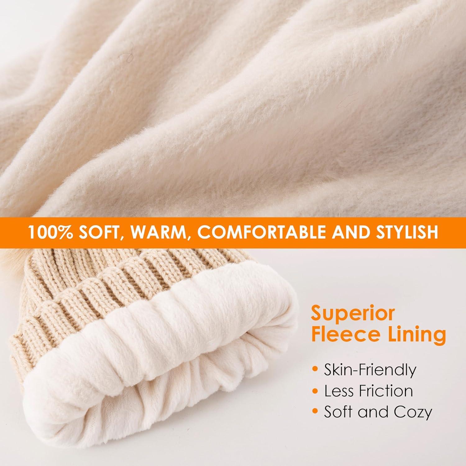 image:imagePAGE ONE Women Winter Pom Pom Beanie Hats Warm Fleece LinedChunky Trendy Cute Chenille Knit Twist Cap