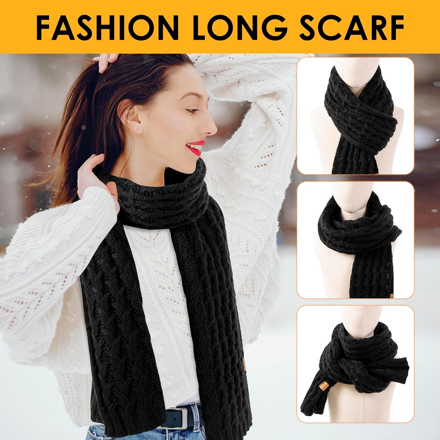 image:imagePAGE ONE Womens Ribbed Knit Scarf Winter Warm Long Big Wrap Cashmere Wool Thick Large Chunky Scarf for WomenMix Dark Gray