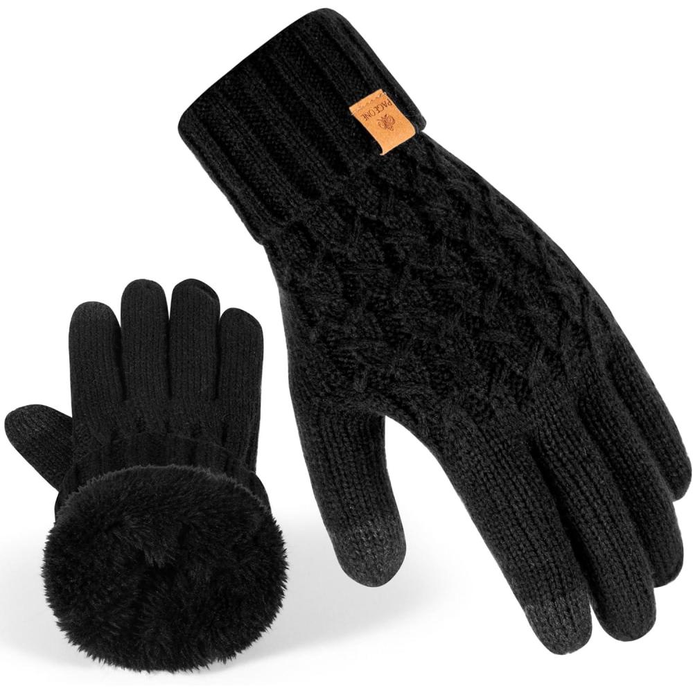 image:imagePAGE ONE Winter Gloves for Women Touchscreen Texting Warm Knit Fleece Lined Gloves for Cold weatherBlack