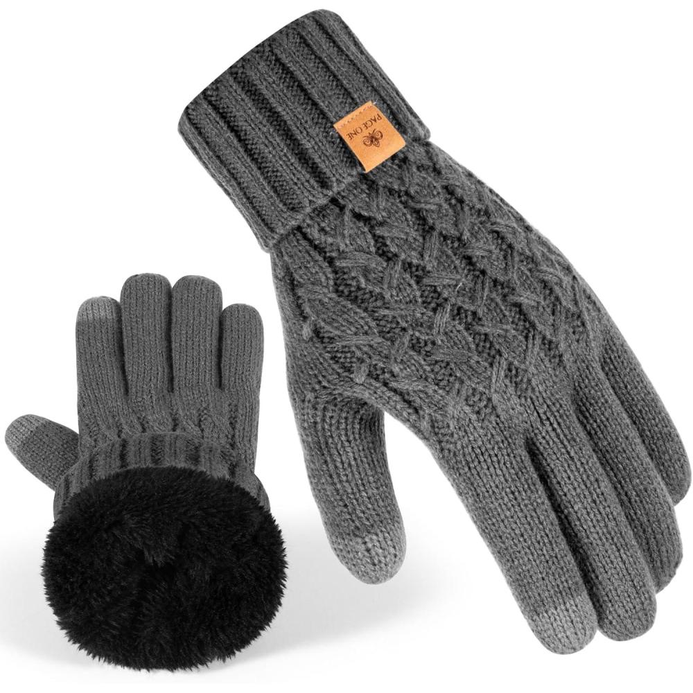 image:imagePAGE ONE Winter Gloves for Women Touchscreen Texting Warm Knit Fleece Lined Gloves for Cold weatherDark Gray