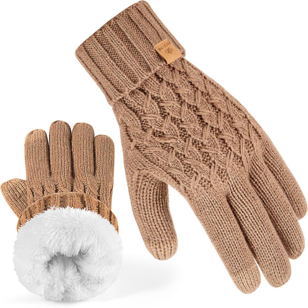 image:imagePAGE ONE Winter Gloves for Women Touchscreen Texting Warm Knit Fleece Lined Gloves for Cold weatherKhaki