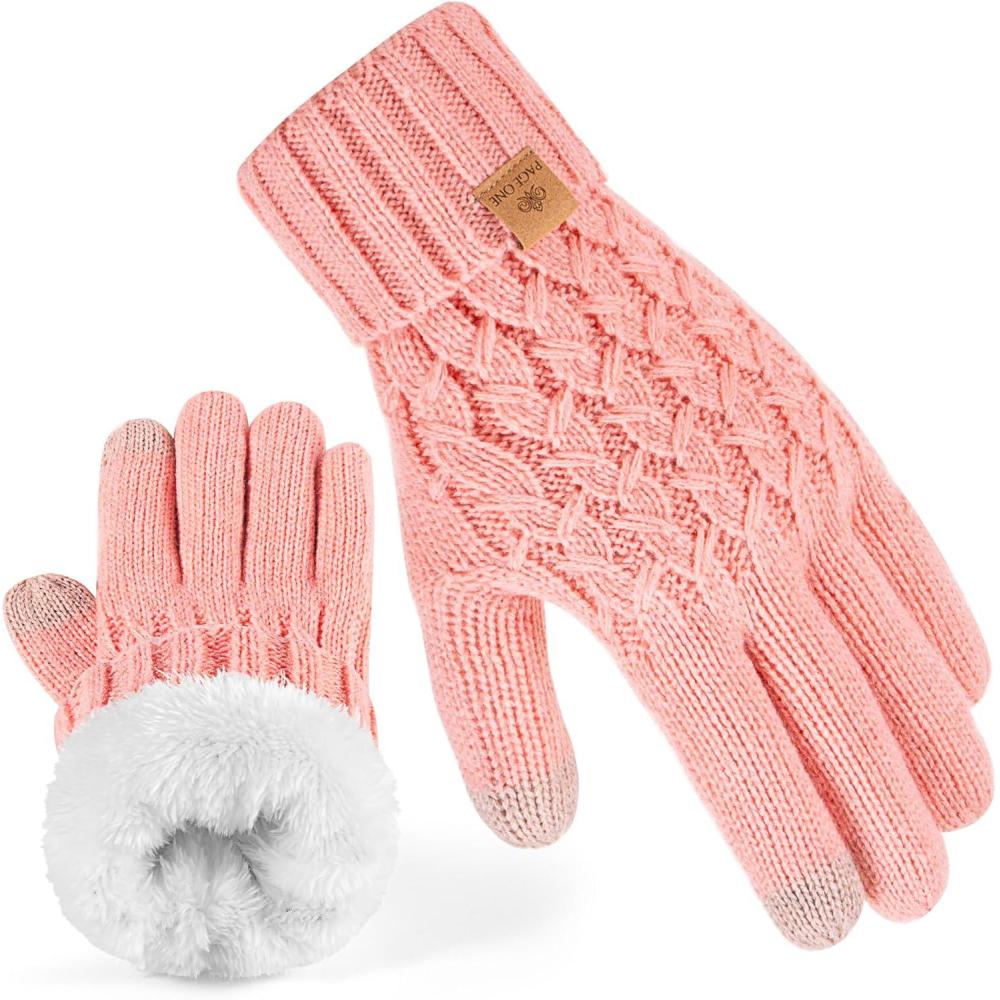 image:imagePAGE ONE Winter Gloves for Women Touchscreen Texting Warm Knit Fleece Lined Gloves for Cold weatherLight Pink