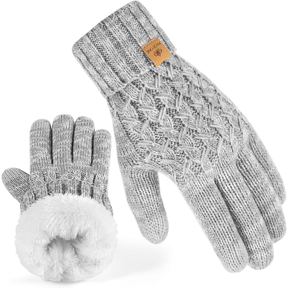 image:imagePAGE ONE Winter Gloves for Women Touchscreen Texting Warm Knit Fleece Lined Gloves for Cold weatherMix Light Gray