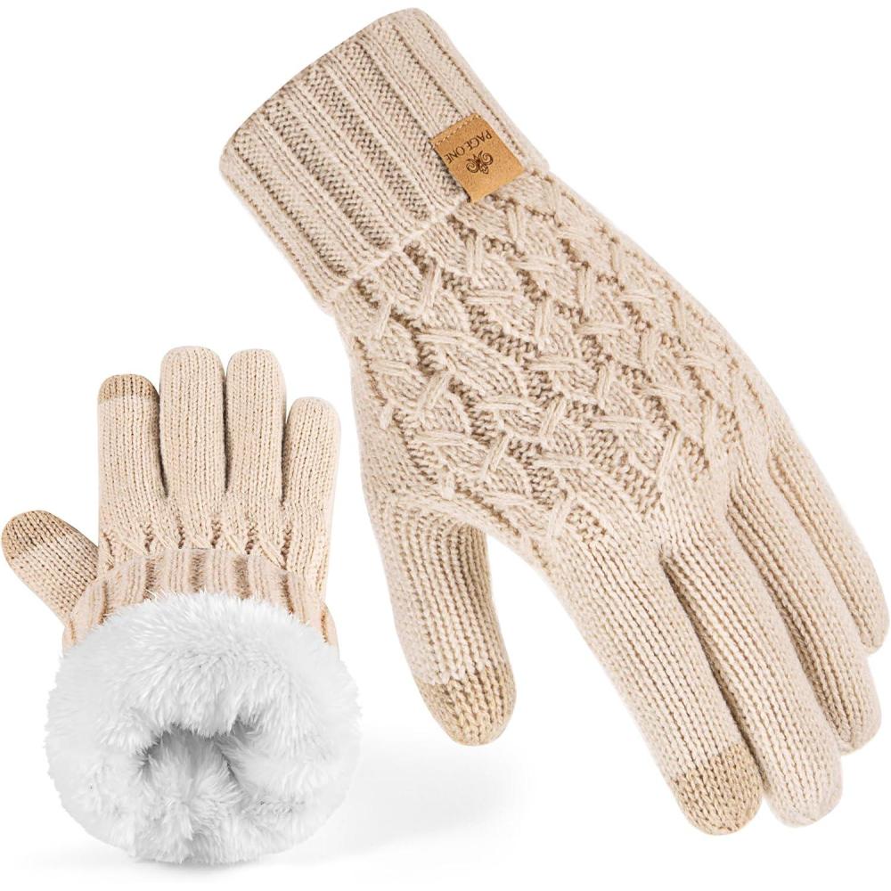 image:imagePAGE ONE Winter Gloves for Women Touchscreen Texting Warm Knit Fleece Lined Gloves for Cold weatherOat