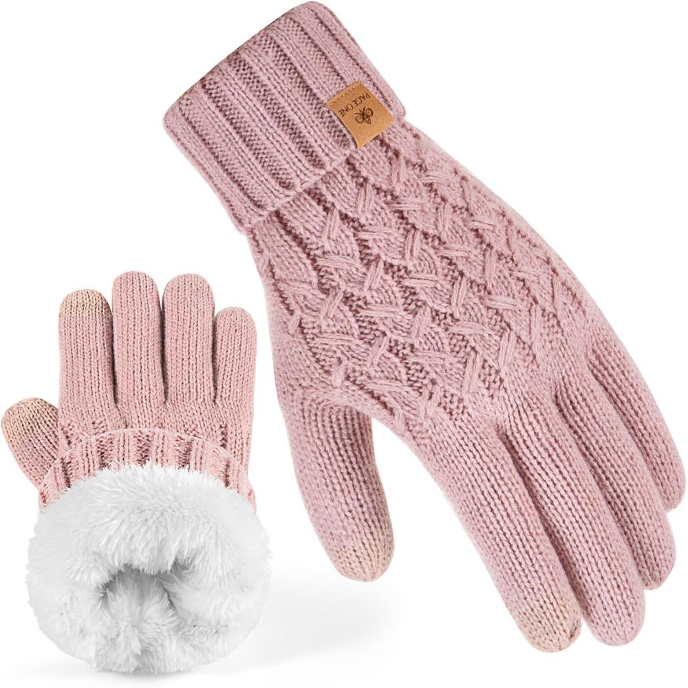 image:imagePAGE ONE Winter Gloves for Women Touchscreen Texting Warm Knit Fleece Lined Gloves for Cold weatherPink