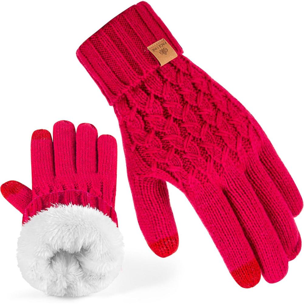 image:imagePAGE ONE Winter Gloves for Women Touchscreen Texting Warm Knit Fleece Lined Gloves for Cold weatherRose Red