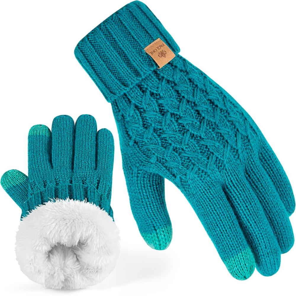 image:imagePAGE ONE Winter Gloves for Women Touchscreen Texting Warm Knit Fleece Lined Gloves for Cold weatherTeal