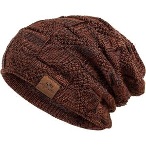 PAGE ONE Mens Winter Slouchy Beanie Warm Fleece Lined Skull Cap Baggy Cable Knit Hat(Light Red)
