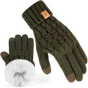 PAGE ONE Winter Gloves for Women Touchscreen Texting Warm Knit Fleece Lined Gloves for Cold weather(Dark Green)