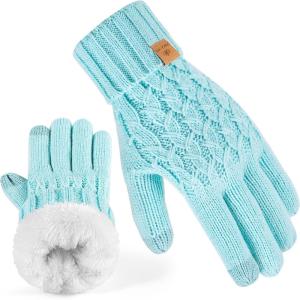 PAGE ONE Winter Gloves for Women Touchscreen Texting Warm Knit Fleece Lined Gloves for Cold weather(Light Green)