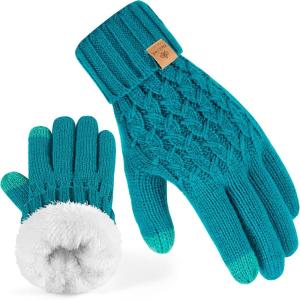 PAGE ONE Winter Gloves for Women Touchscreen Texting Warm Knit Fleece Lined Gloves for Cold weather(Teal)