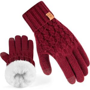 PAGE ONE Winter Gloves for Women Touchscreen Texting Warm Knit Fleece Lined Gloves for Cold weather(Wine Red)