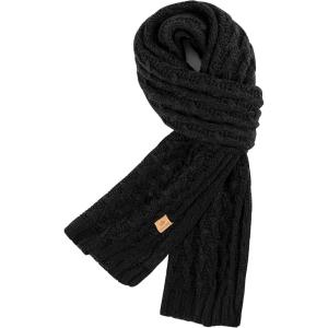 PAGE ONE Women’s Ribbed Knit Scarf Winter Warm Long Big Wrap Cashmere Wool Thick Large Chunky Scarf for Women(Black)