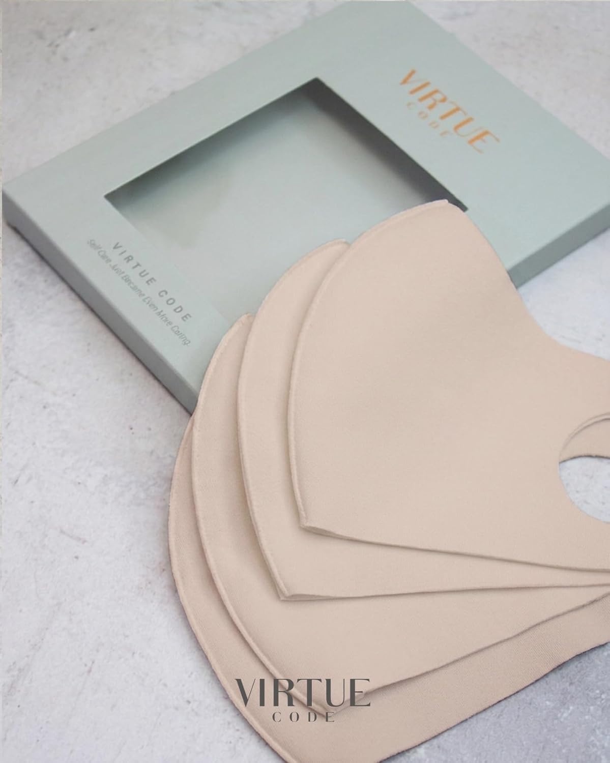 image:imageVirtue Code Second Skin Cloth Face Mask Pack 4 Buttery Soft Masks Washable FabricBeige