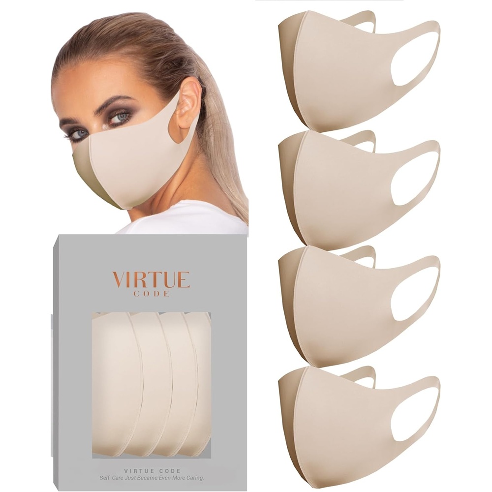 image:imageVirtue Code Second Skin Cloth Face Mask Pack 4 Buttery Soft Masks Washable FabricBeige