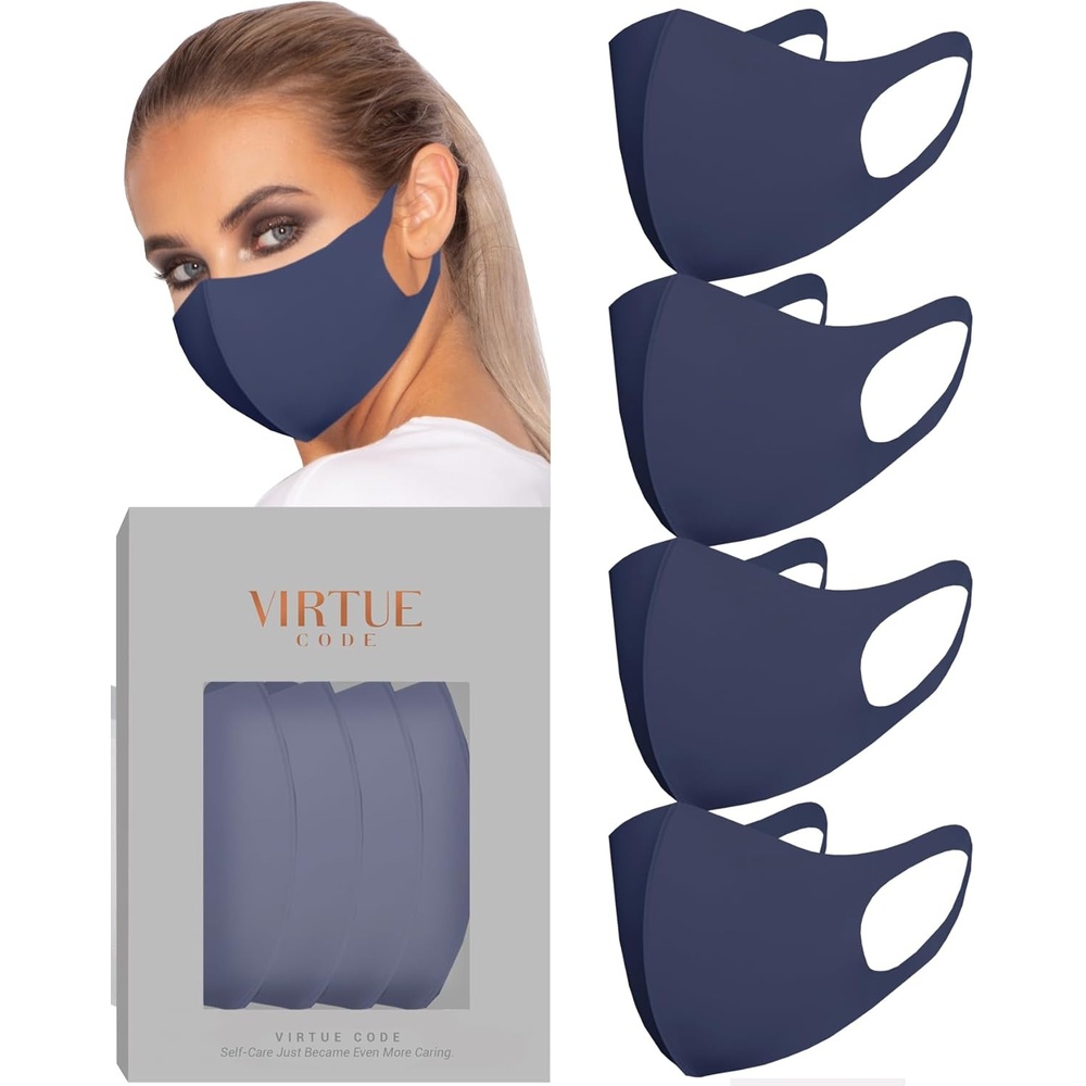 image:imageVirtue Code Second Skin Cloth Face Mask Pack 4 Buttery Soft Masks Washable FabricNavy Blue